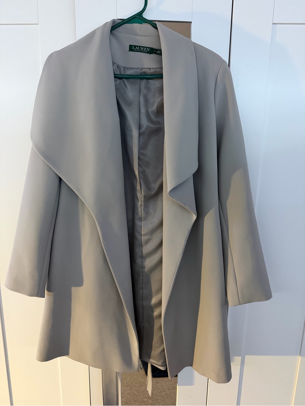Lauren Ralph Lauren Women's Light Gray Crepe Drape Front Wrap Coat